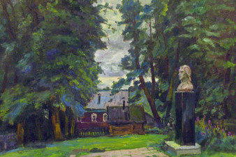Во дворе музея И.А. Кускова в Тотьме. 2006. Холст, масло. 95х120